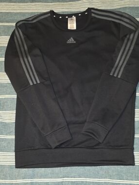 adidas Black Crewneck with Dark Gray Shoulder Stripes